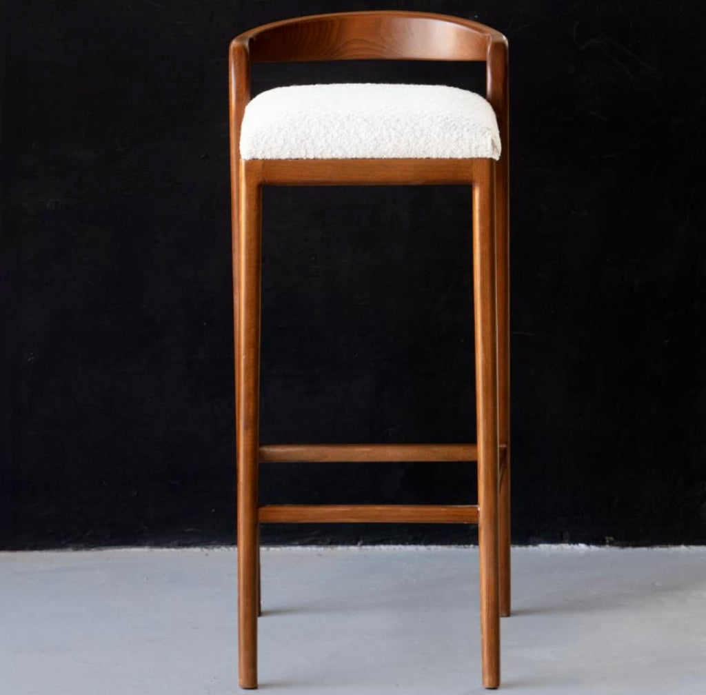 Tabouret de Bar Haut en Noyer & Assise Écru