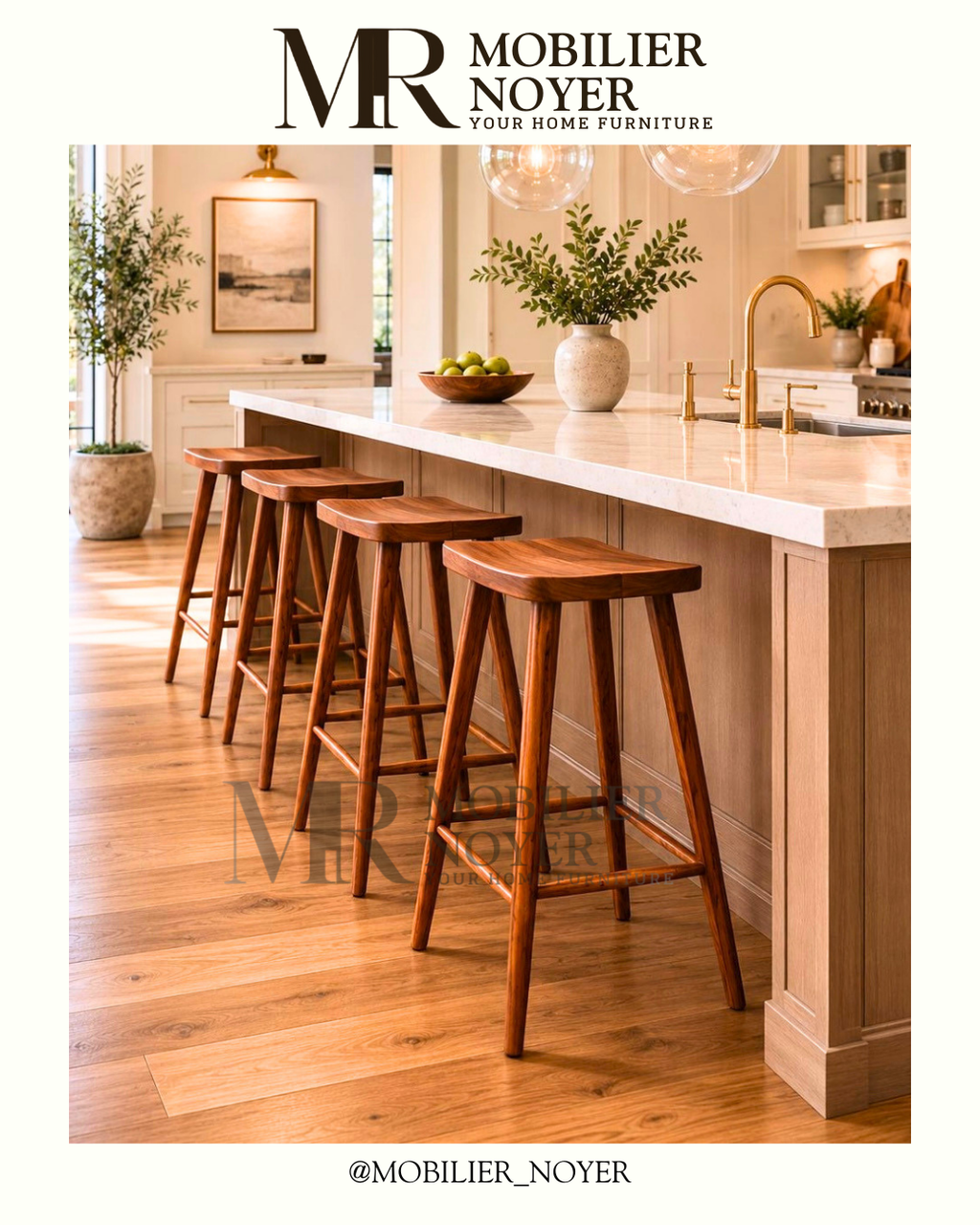 Tabouret de Bar Minimaliste en Noyer Massif