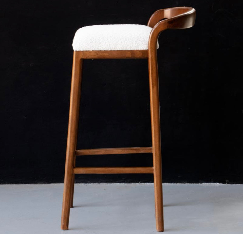 Tabouret de Bar Haut en Noyer & Assise Écru