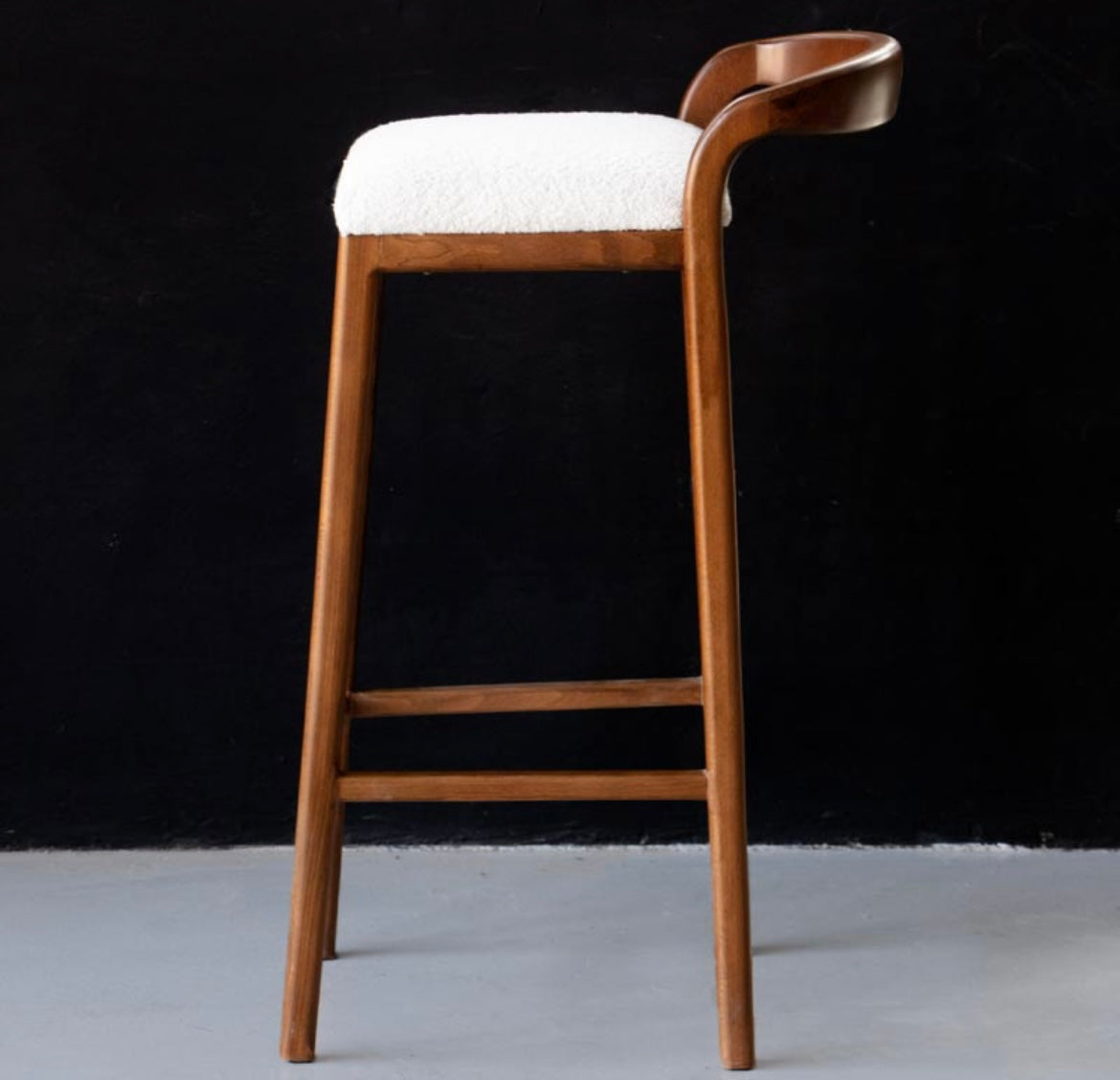 Tabouret de Bar Haut en Noyer & Assise Écru