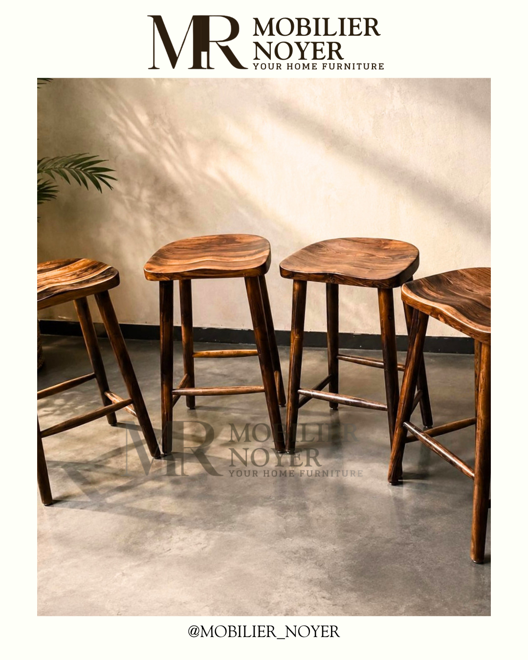 Tabouret de Bar Minimaliste en Noyer Massif