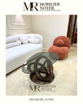 Table Basse Sculpturale en Noyer & Verre Fumé