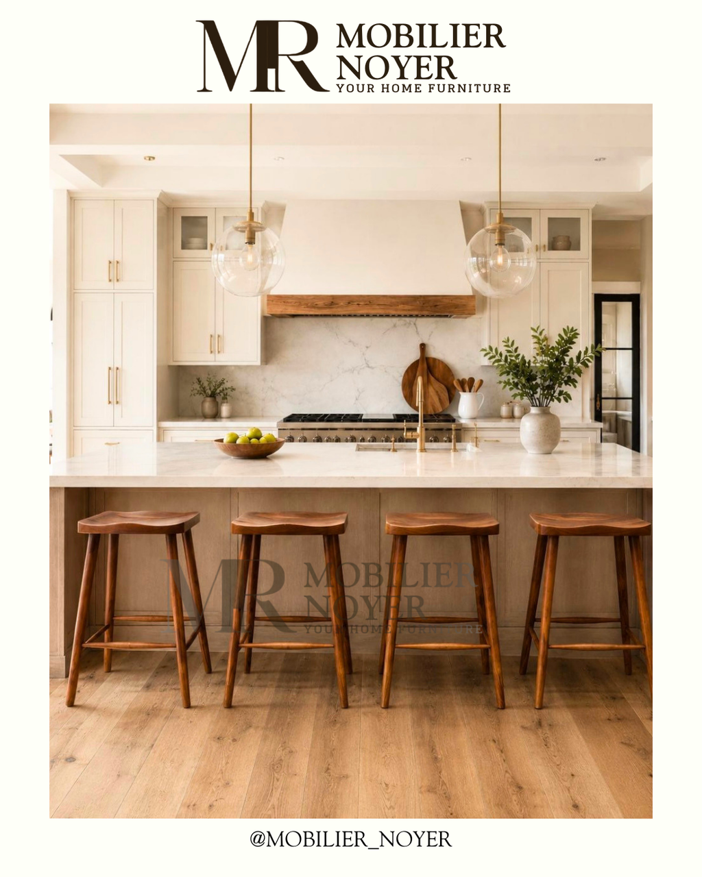 Tabouret de Bar Minimaliste en Noyer Massif